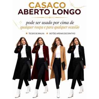CASACO BLASER CARDIGÃ LONGO CASAQUINHO ESTILO SOBRETUDO BLUSÃO COMPRIDO JAQUETÃO ABERTO DE INVERNO AGASALHO BOLERO LONGO