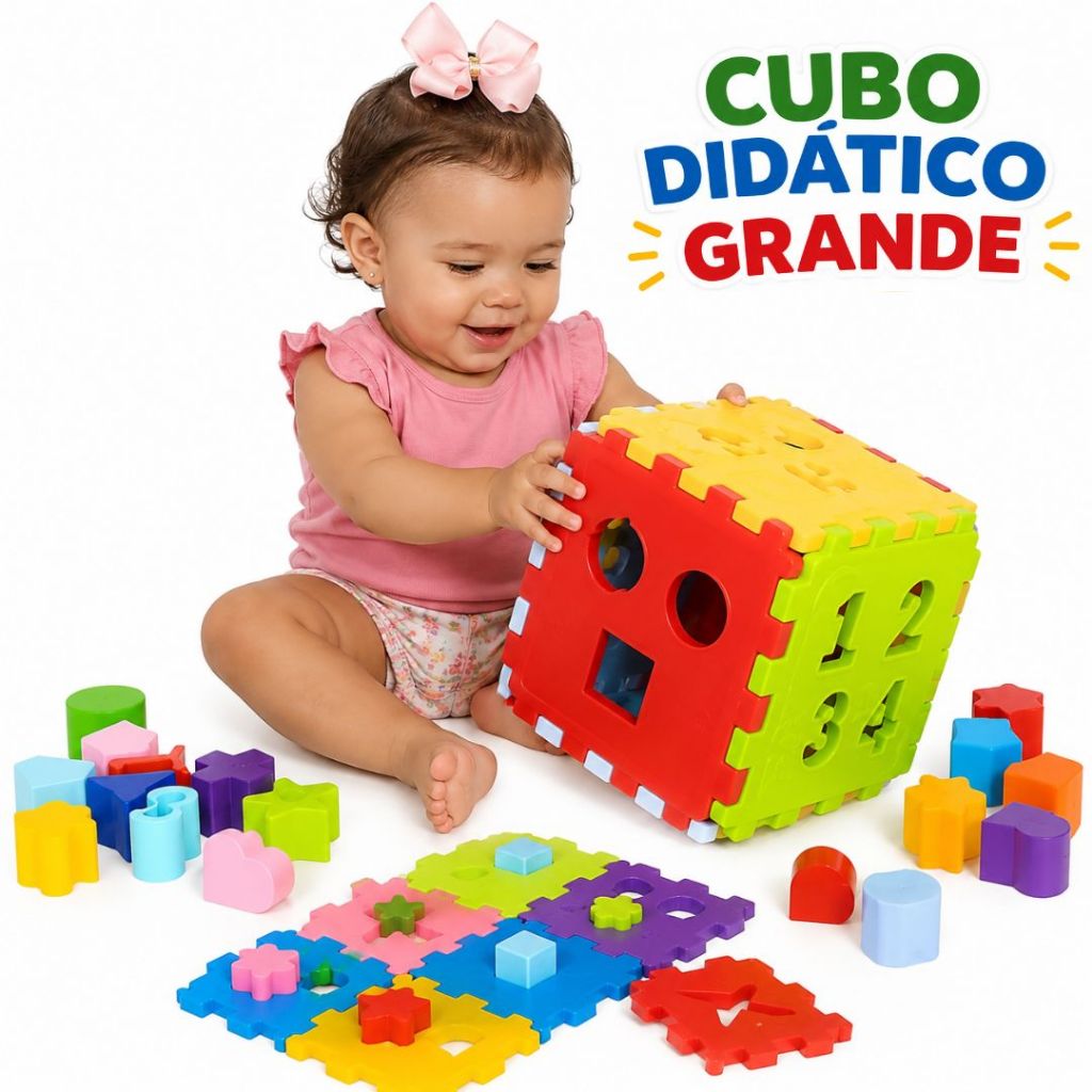 Cubo Didático Sensorial Formas Geométricas Brinquedo Educativos para Bebê Menino Menina Blocos Interativos Montessori