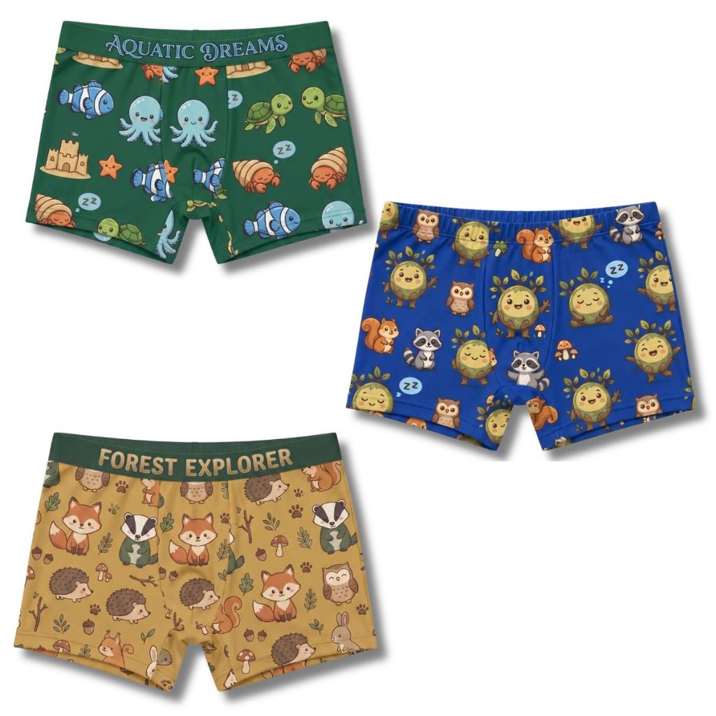Kit 3 Cueca Boxer Infantil Microfibras Estampado Confortável Masculino Moda Íntima Estilo Conforto