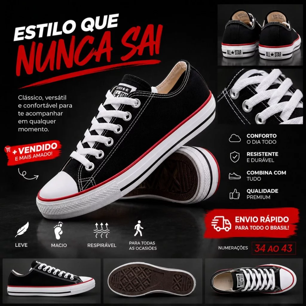 Tênis ALL Cano Baixo Feminino E Masculino Preto Branco Casual Confortável Star World