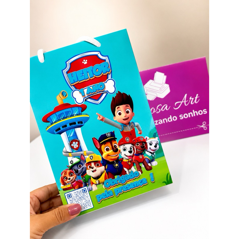 kit Sacolinha Personalizada com Alça/ Lembrancinhas/ Sacolinha Patrulha Canina/Festa de Aniversário/