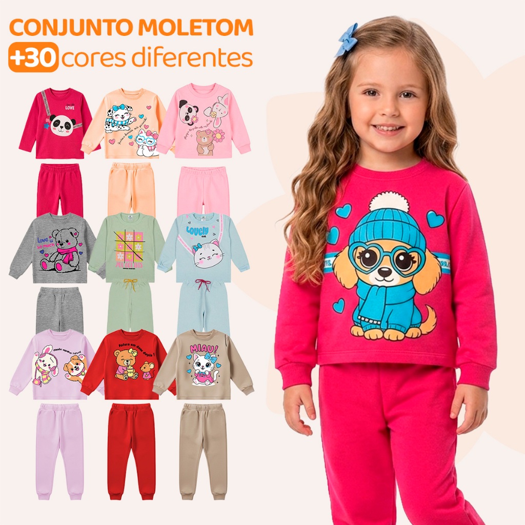 Kit Sortido 6 Peças de Roupas Feminino Infantil Inverno – 3 blusas casacos + 3 c