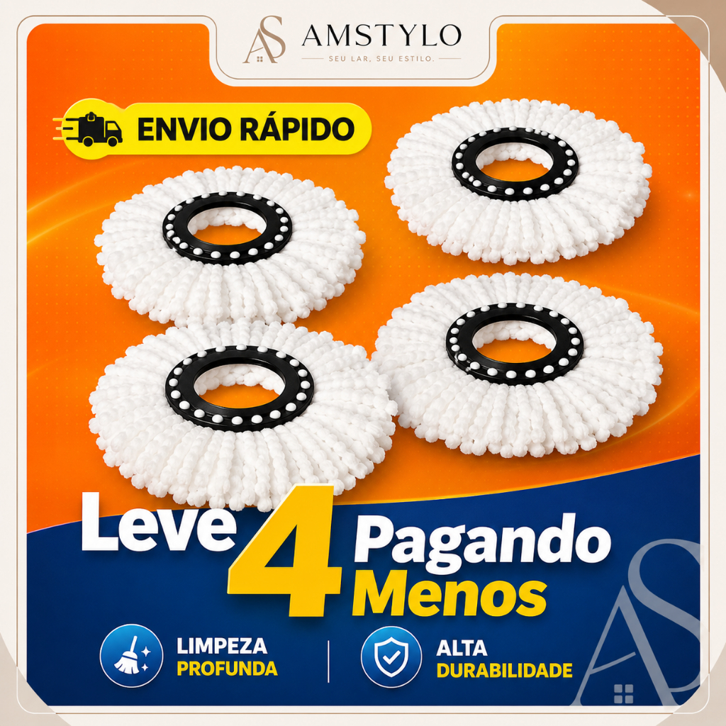 Kit 4 Refil Mop Giratório com Balde 360 Esfregão Universal 16 Cm Original Limpeza