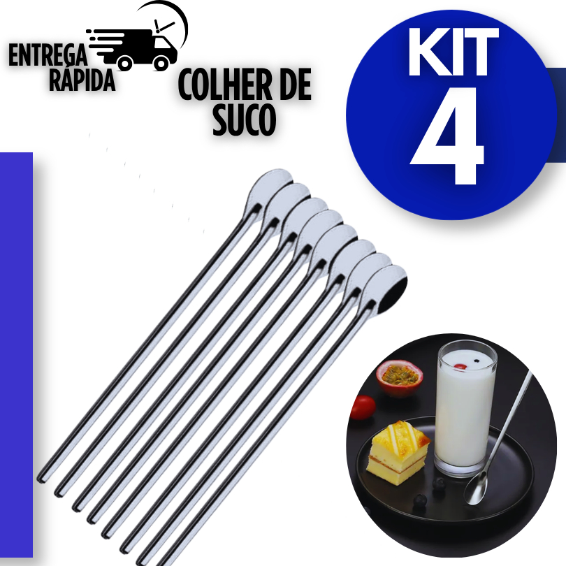 Colher de Suco Inox l Colher Longa para Bebidas, Vitaminas e Drinks Utilidades Variáveis