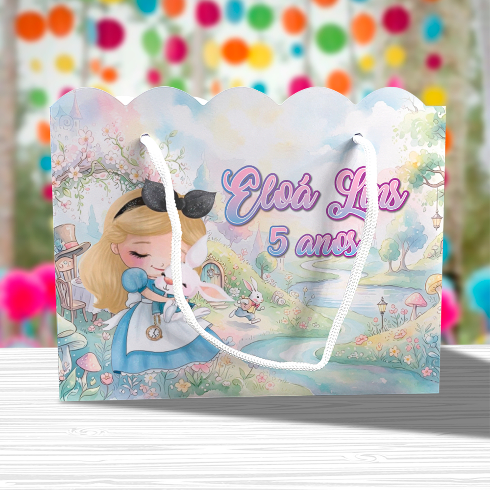 Kit de Festa Sacolinha Personalizada Alice no País das Maravilhas Lembrancinha Princesa