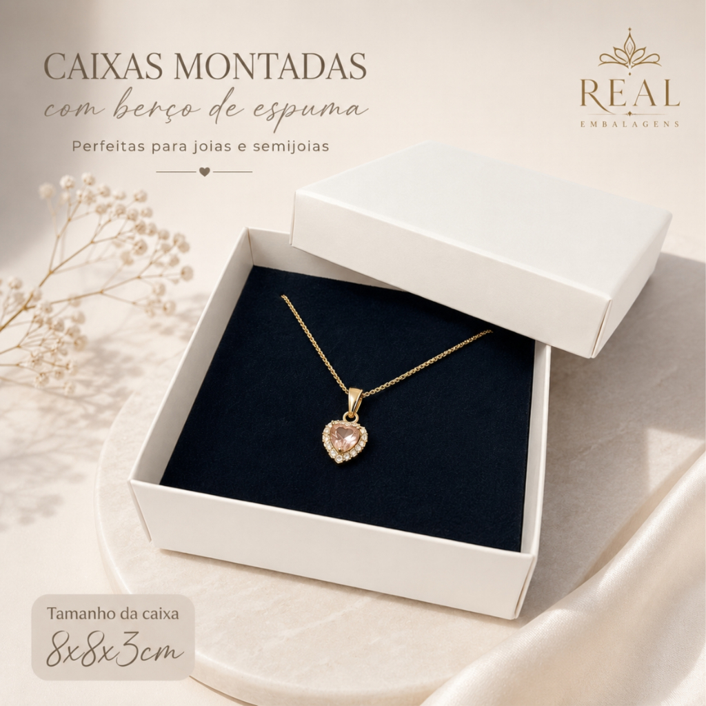 20 Caixas Joias Semijoias Montadas com Berço de Espuma Tamanho 8x8x3cm Cor Branco