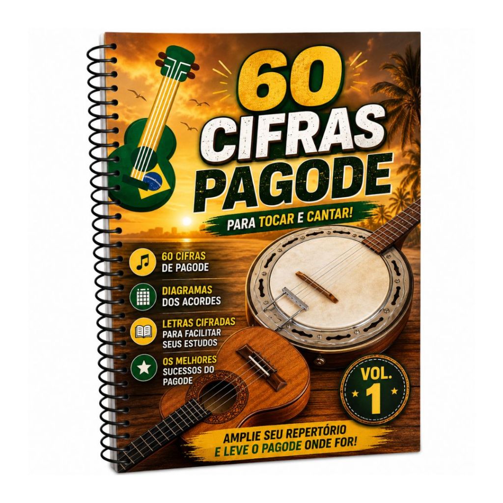 Apostila Física Banjo e Cavaquinho 60 Cifras Pagode Vol1 com Diagramas