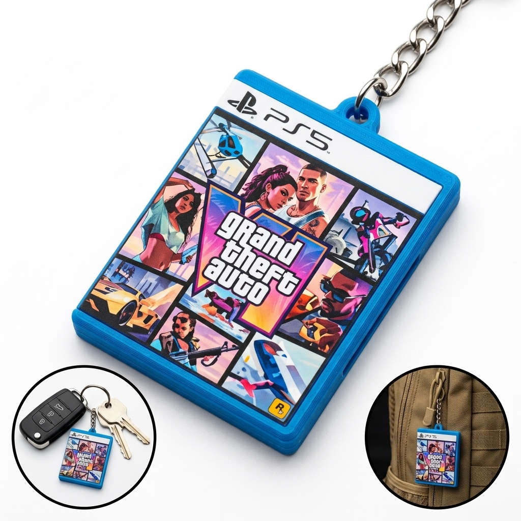 Chaveiro GTA 6 Mini Capa PS5 PlayStation Impresso Em 3D Geek Gamer Presente PS Jogo Capa Chave Carro