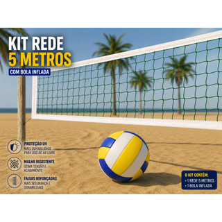 Kit Rede de Vôlei 5 Metros com Bola Vai Inflada(cheia)