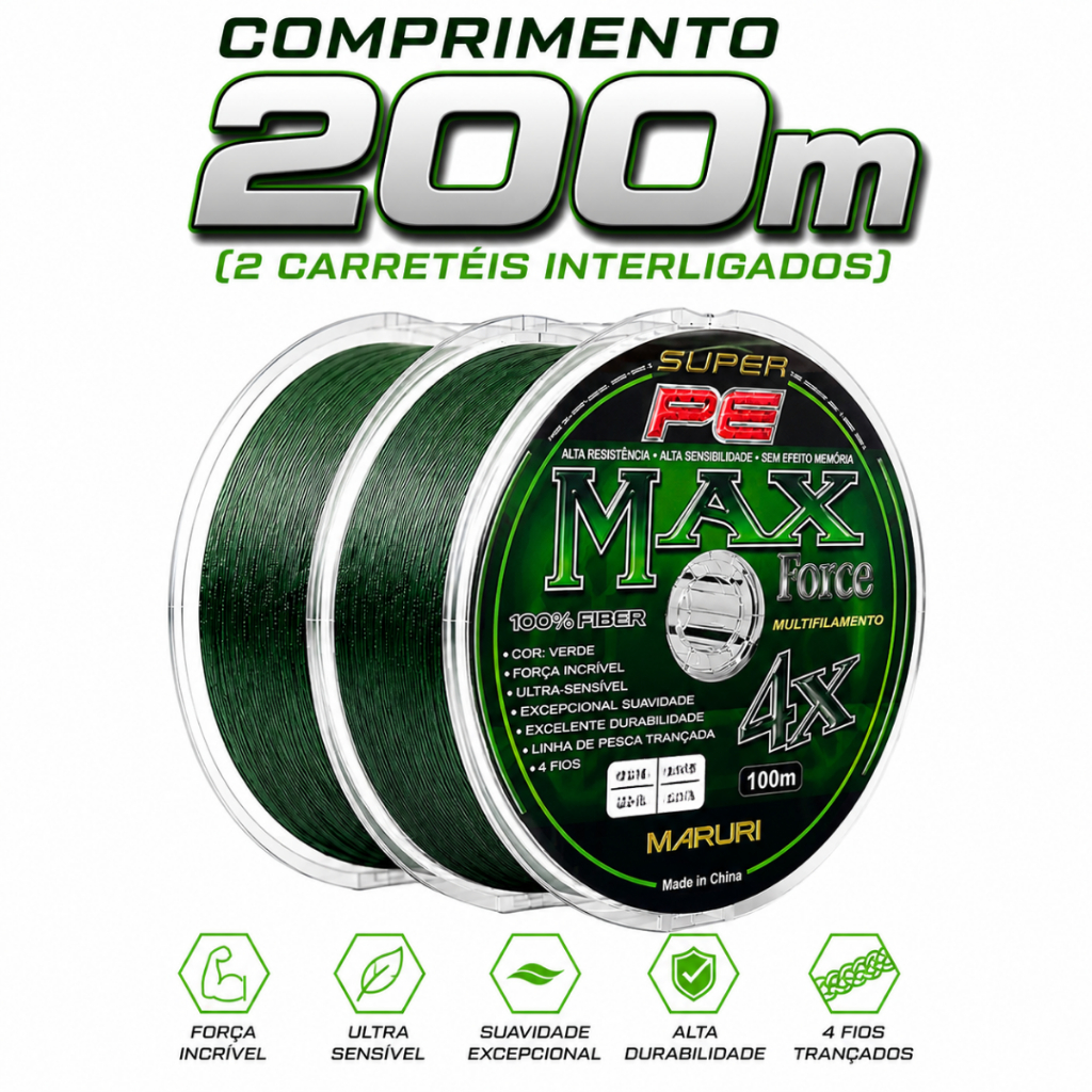 Linha Multifilamento Max Force 4x 200m Resistência E Sensibilidade Sem Efeito Memória