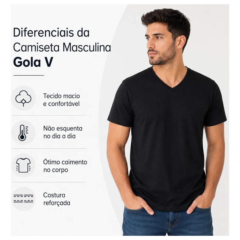 Camiseta Gola V Masculina Algodão Enmy Co. Pronta Entrega