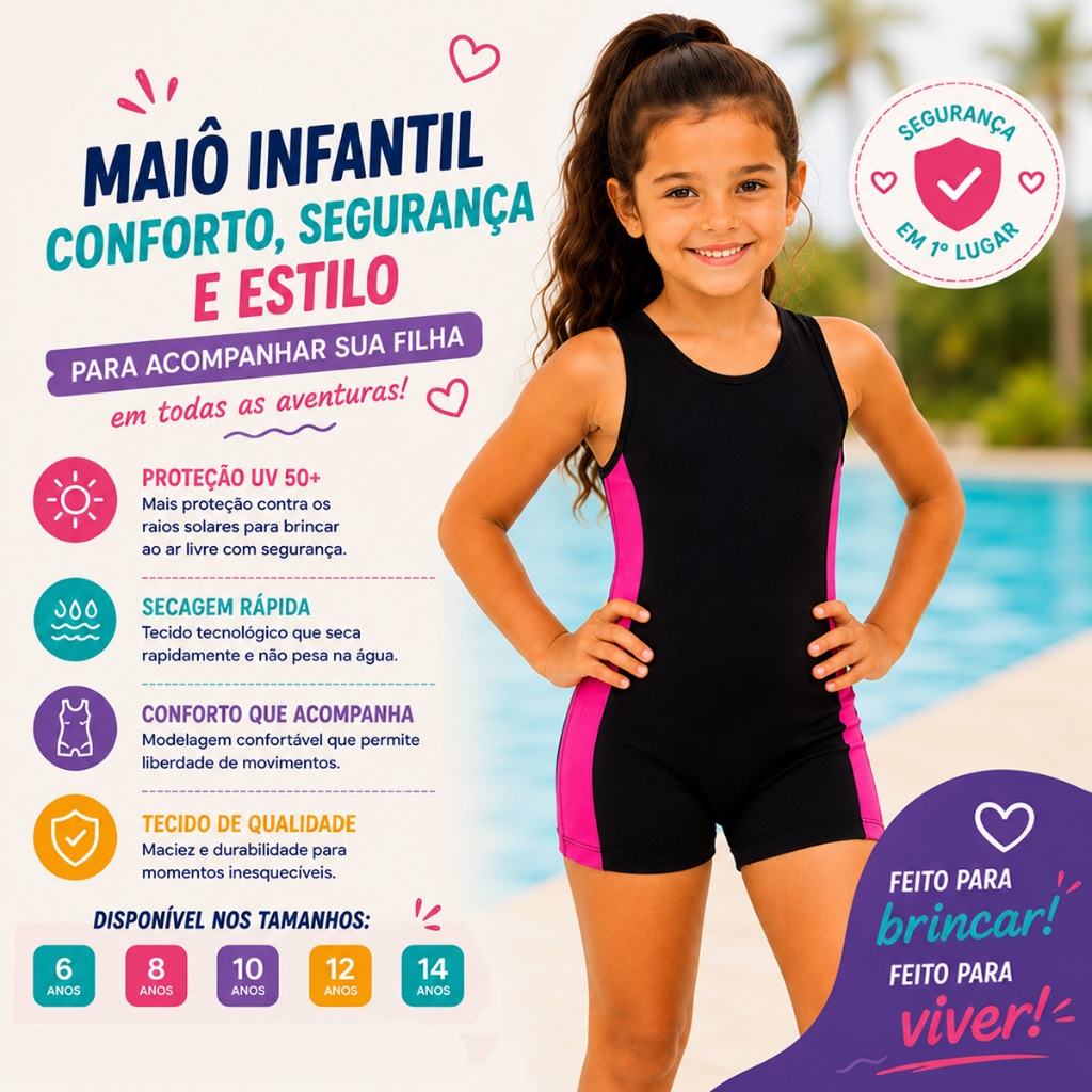 Maio Natação Infantil Juvenil Feminino Hidroginástica Praia do 6 ao 14