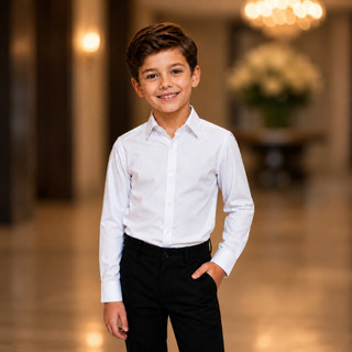 Camisa Social Infantil Masculina Com Colarinho Estruturado Estampa Discreta Formatura Bat…