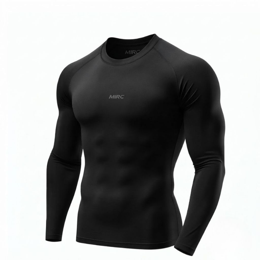 Camisa UV50+ Proteção Solar Segunda Pele Masculina Manga Longa Justa Compressão Respirável Térmica Treino