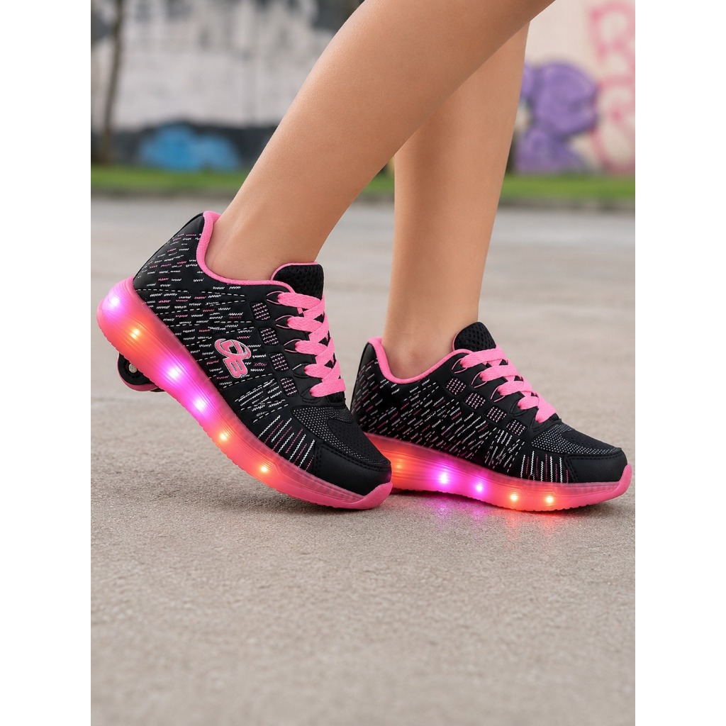 Tênis Infantil Rodinha Com Led Masculino Feminino Confortável Casual Escolar Dino Baby 26ao36