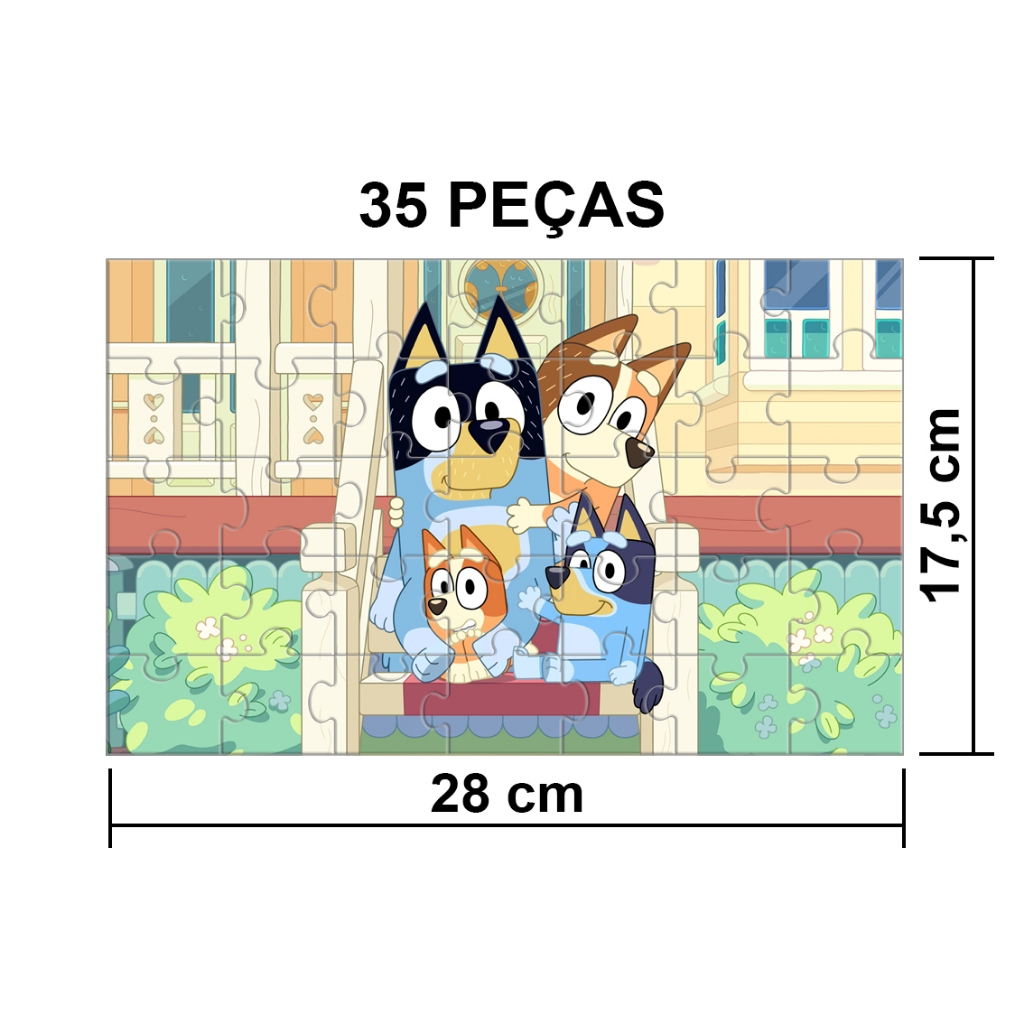 Quebra-Cabeça Bluey Personalizado | Lembrancinha Aniversário (35 Peças - Tamanho 28 x 17,5 cm)