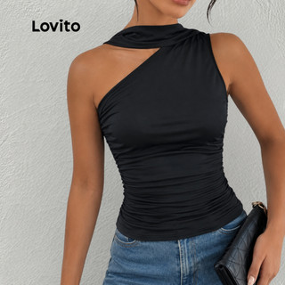 Lovito Blusa Casual Feminina Lisa de Amarrar com Ombro de Fora TKNS31EX196