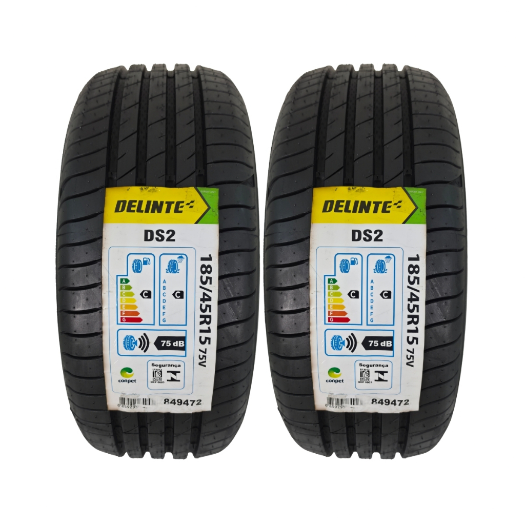 Kit 2 Pneus 185/45R15 Delinte DS2 Original 75V Perfil Baixo Esportivo e Alta Aderência