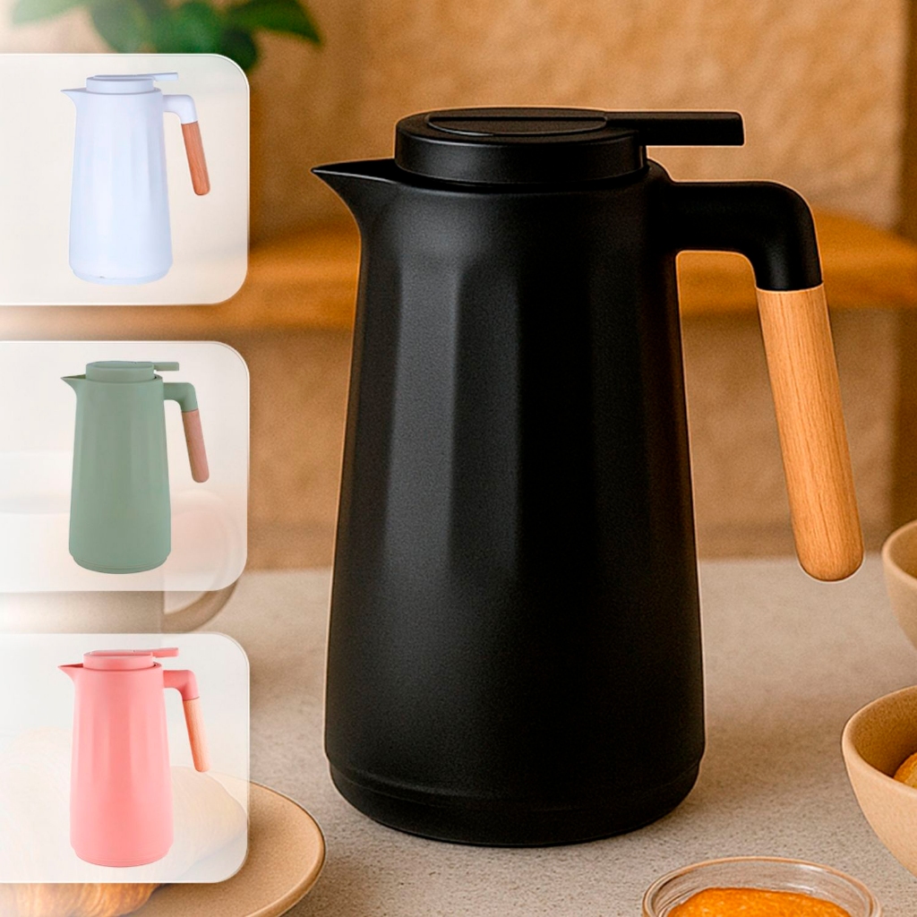Imagem Garrafa Térmica 950ml Litro Sotto Para Chás/Café  Design Moderno Cabo Madeira