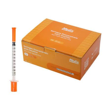 Seringa Insulina 1ml com Agulha Fixa 08x0,30mm 30G - 100 unidades Sem Desperdício
