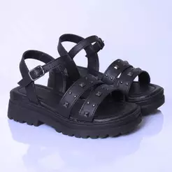Sandália Menina Infantil Tratorada Infantil Feminina Preta com Spike Kidstep