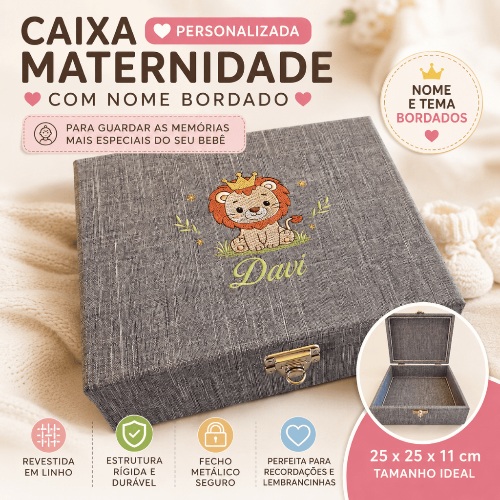 Caixa Maternidade Personalizada com Nome Bordado para Recordações do Bebê