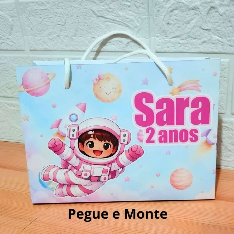 Sacolinha Personalizada Astronauta Menina Desmontada | Lembrancinha Festa Aniversário