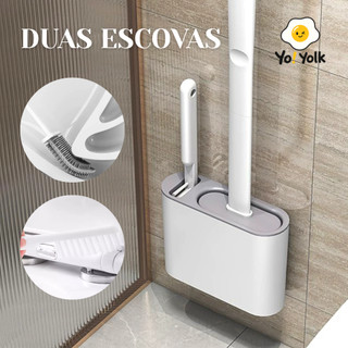 Escova Sanitária de Silicone 2 em 1 com Suporte Escova para Vaso Sanitário e Cantos Limpeza Profunda