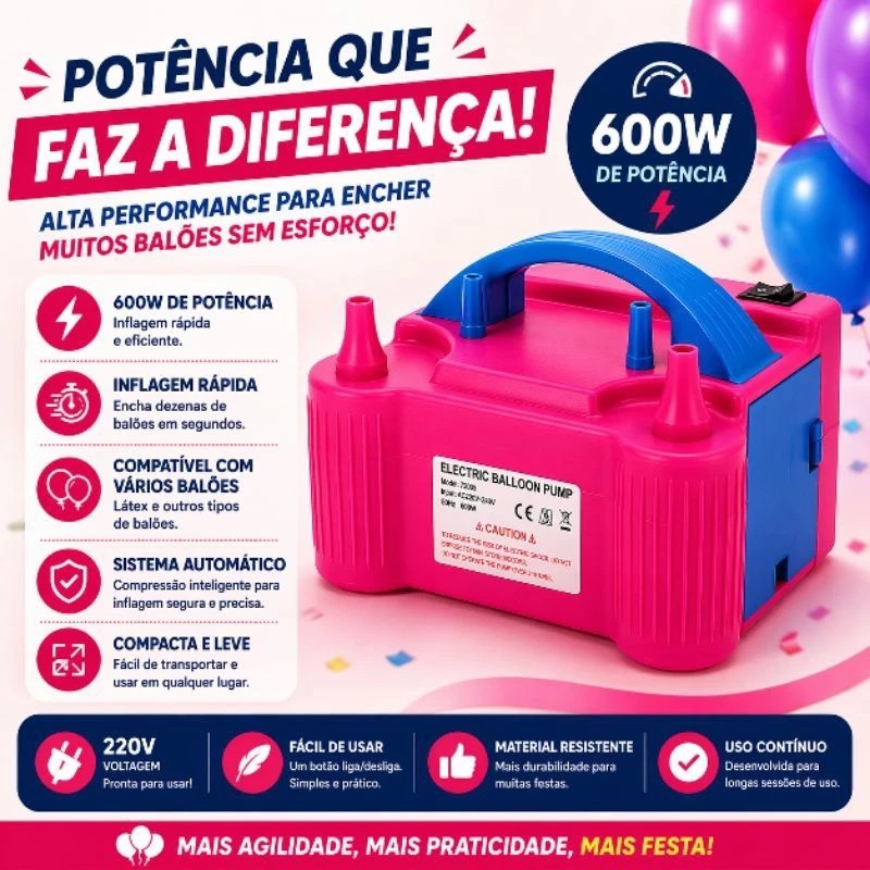 Inflador Elétrico de Balões Compressor de Bexiga 110V Ou 220V Enchedor de Balão Rápido Com 2 Bicos