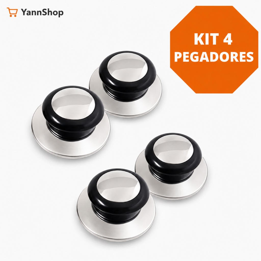 Kit 4 Pegadores Universal Tampa de Panela em Aço Inox Par Pegador de Tampa Puxador