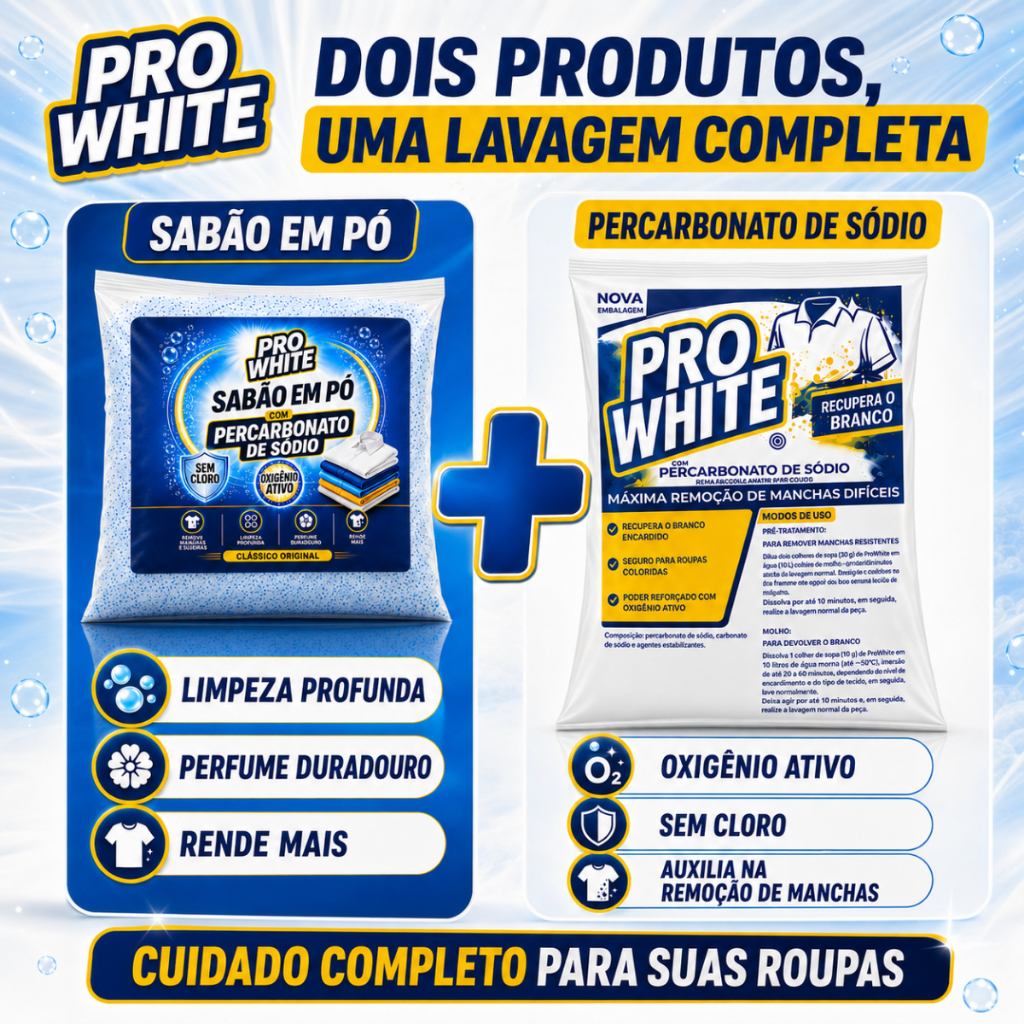Kit 2 KG Percarbonato de Sódio e Sabão em Pó Lava Roupas Brancas e Coloridas