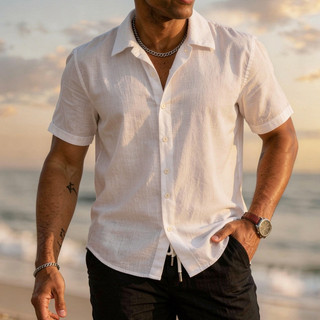 Camisa Masculina Linho Manga Curta Viscose Viscolinho Casual Verão Praia Camisa Trabaho Dia a Dia