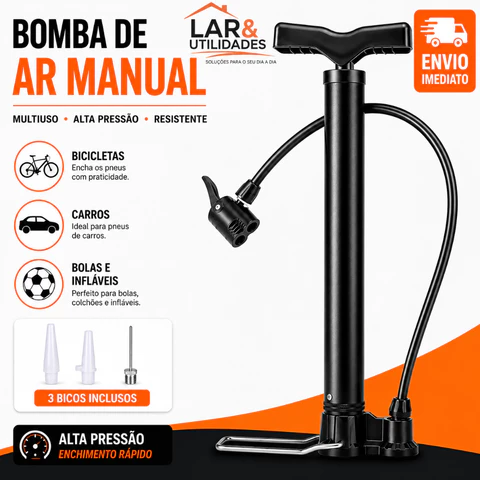 Bomba de Ar Manual Portátil para Bicicleta, Moto e Bola – Enche Pneu, Piscina e Balão | Compacta, Resistente e Leve