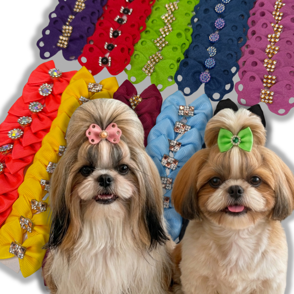 Kit 50 a 100 Laços pet Cachorro Banho e Tosa Sortidos Tamanho M - Lacinho Pet Cães Premium