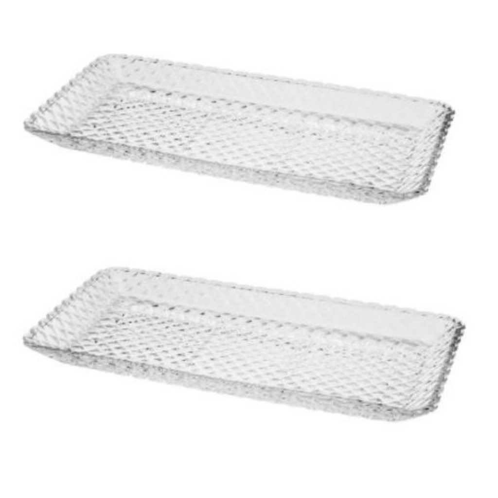 Kit 2 Travessas de Vidro Para Sobremesa Cristal Diamante 25cm