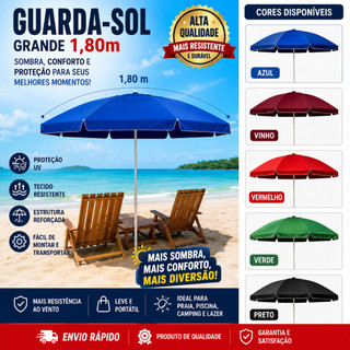 Guarda Sol Proteçao Solar Manual Grande Reforçado Liso Praia Piscina 180 cm