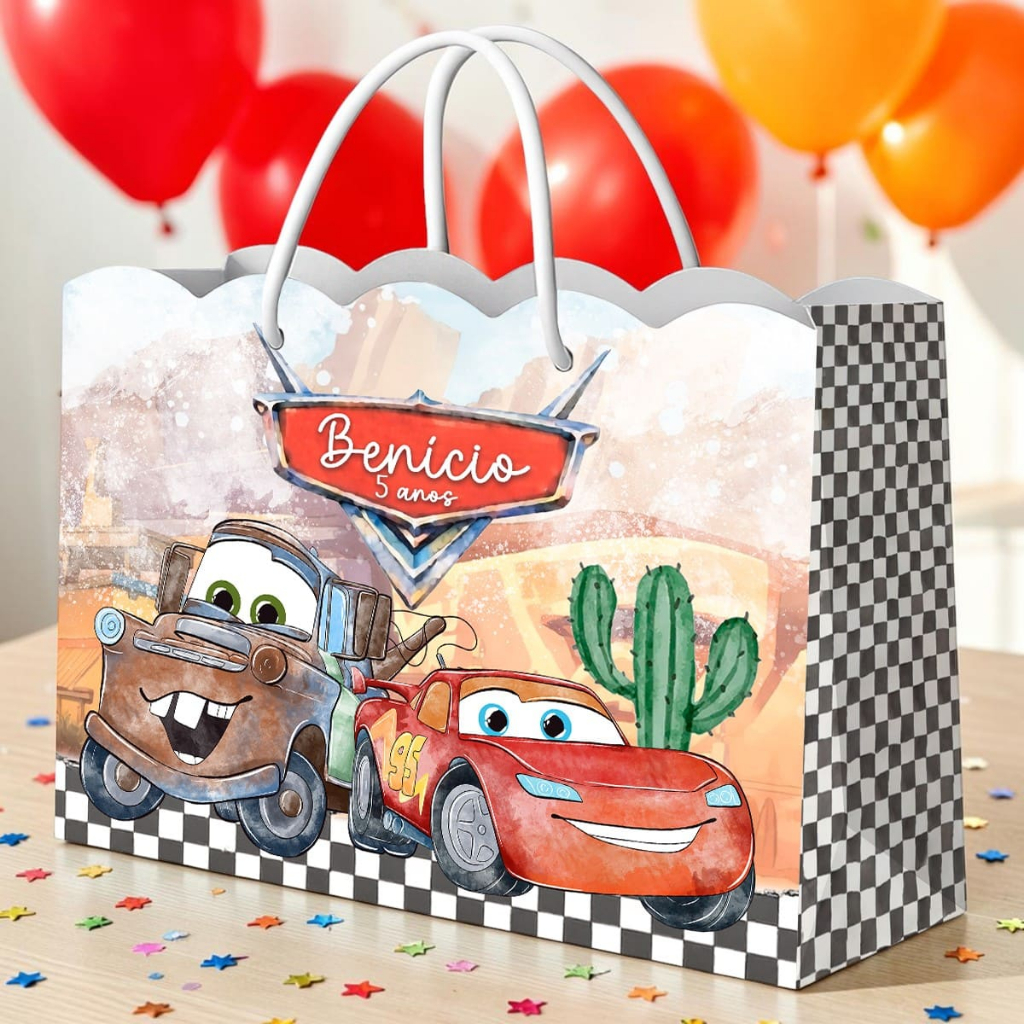 Sacolinha Nuvem Personalizada Carros Aquarela Lembrancinha Festa Infantil