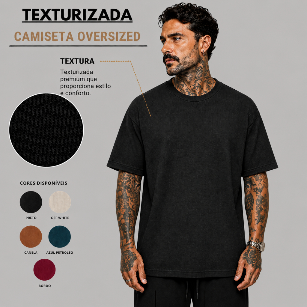 Camisa Oversized texturizada Camiseta Canelada Oversized Streetwear Casual