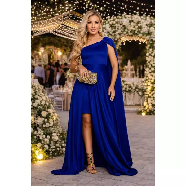 Vestido Longo Nula Manga Capas com Fenda na Lateral Festa Madrinhas Formaturas Casamento