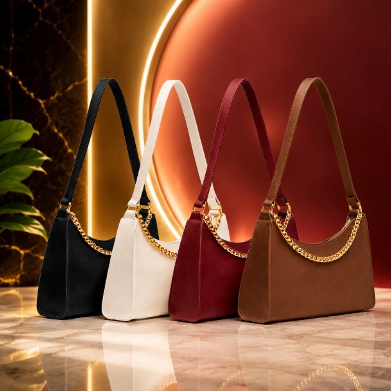 Kit 4 bolsa baguete feminina lindas de ombro com corrente dourada