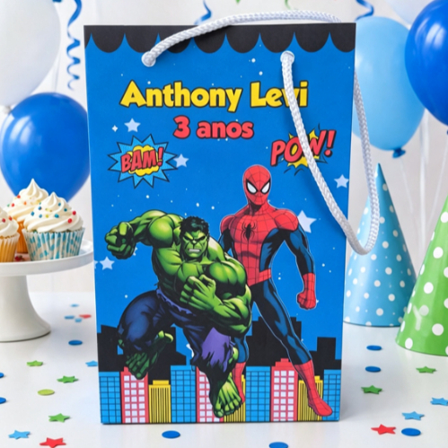 Sacolinha P Surpresa Personalizada Lembrancinha HOMEM ARANHA E HULK (PEGUE E MONTE)