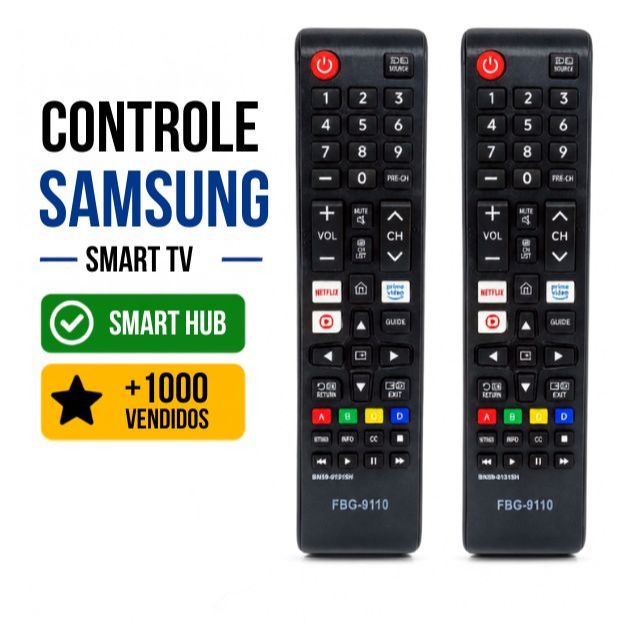 Kit 2 Controles Remoto Compatível Samsung Smart TV Smart Hub LCD LED Com Pilhas