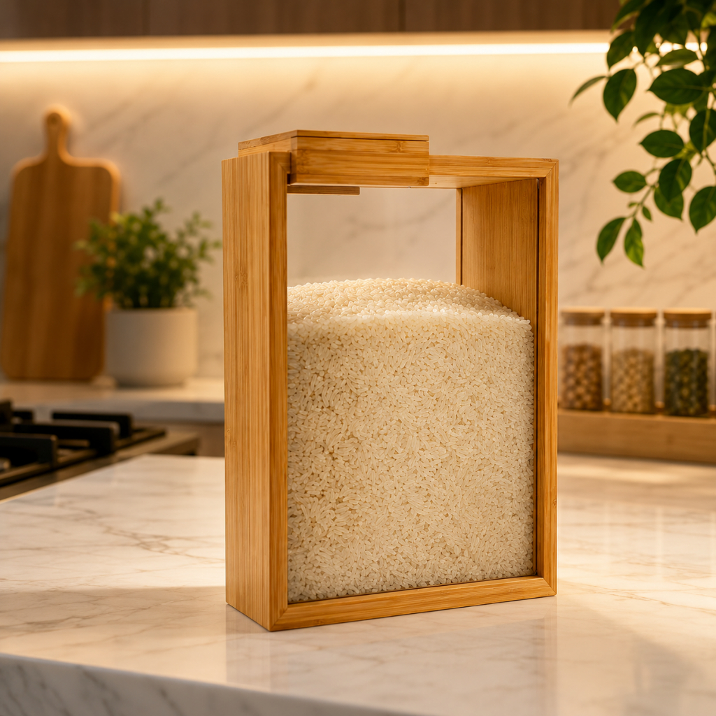 Organizador De Mantimentos Acrílico E Tampa De Bambu Cozinha