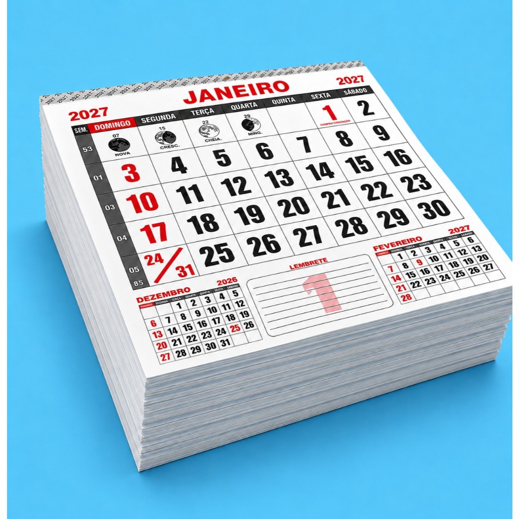 500 Blocos Calendário 2027, 16x14cm Refil– Folhinha Comercial Parede — imagem 2 de 2