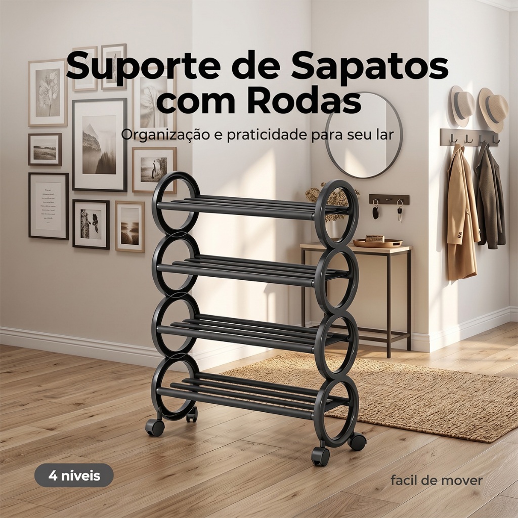 Sapateira 4 Andares Organizador De Calçados Com Rodinha Organizador de Sapatos Desmontável Multiuso
