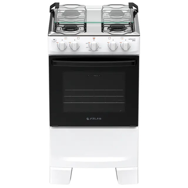Fogão Atlas Mônaco Plus 4 Bocas Branco A Gás Automático com Mesa de Inox Forno Bivolt 127/220v