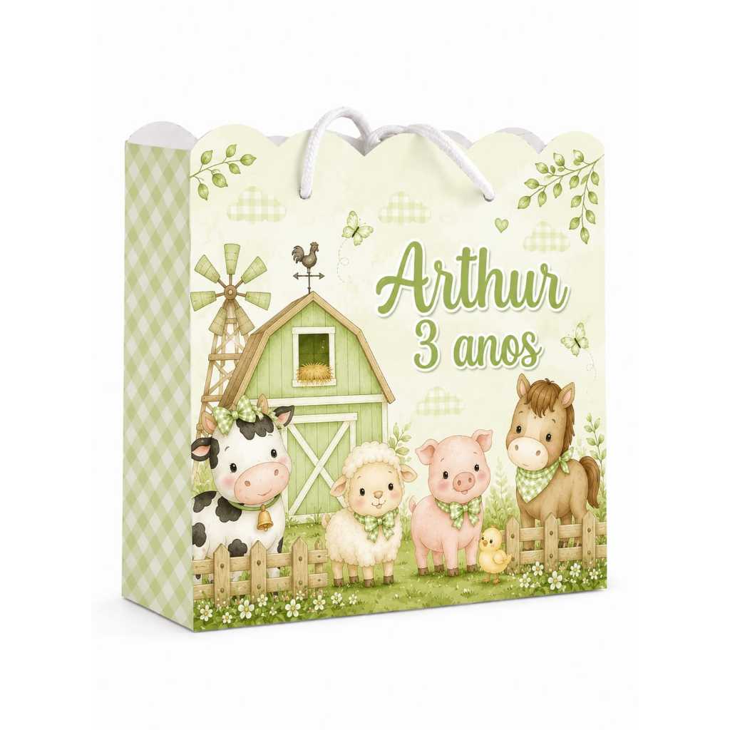 Sacolinhas Personalizadas Fazendinha | Lembrancinha Festa Infantil Verde | Kit Montado