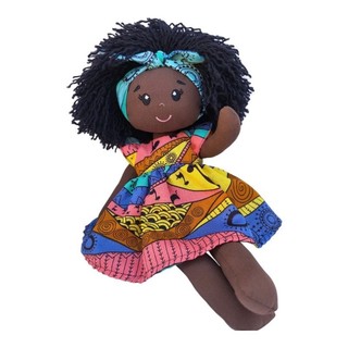 Boneca de pano negra africana, afro com roupa removível