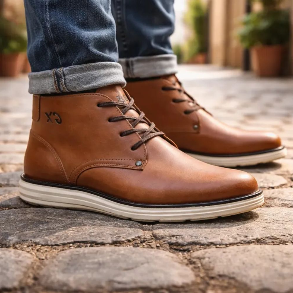 Coturno Casual Masculino Couro Legítimo Caramelo Cano Curto Solado de EVA Macio