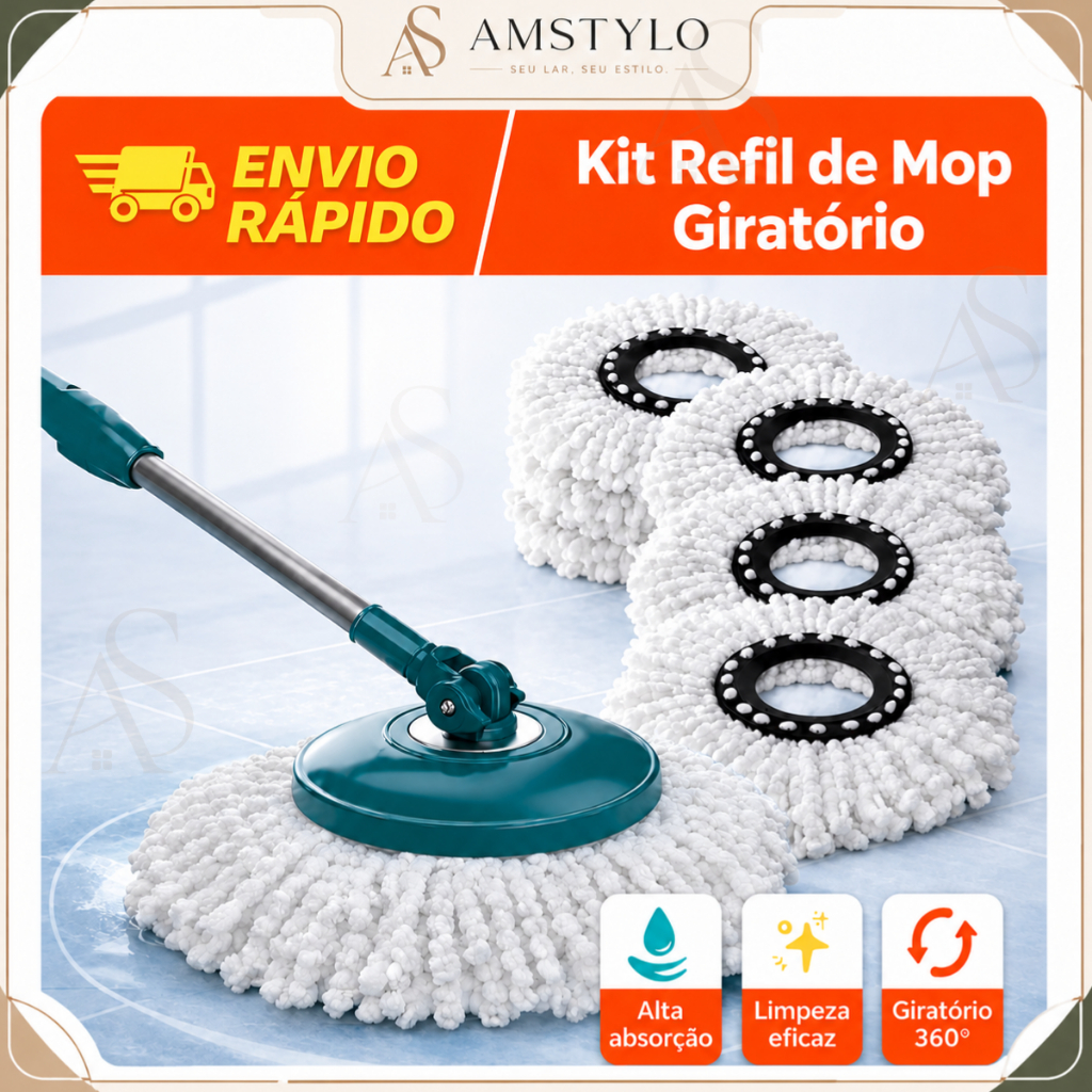 Kit Refil Mop Giratório 360 Esfregão Universal 16 Cm Original Limpeza